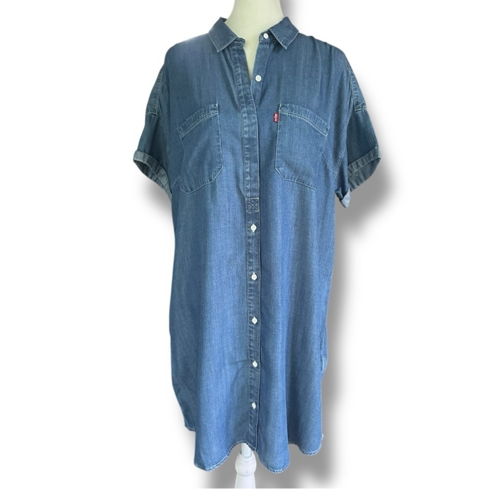 Levi’s Short Sleeve Chambray Button Front Mini Shirt Dress | Women’s Medium